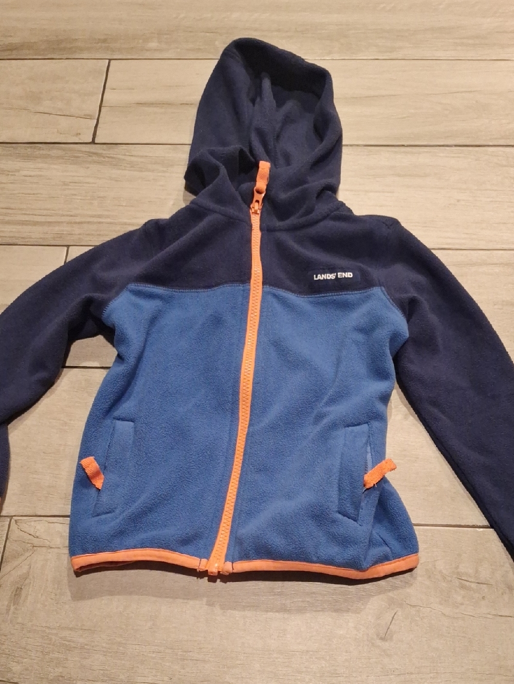 🦔Lands' End Navy & Bright Blue Fleece Hoodie with Orange Trim🍦
